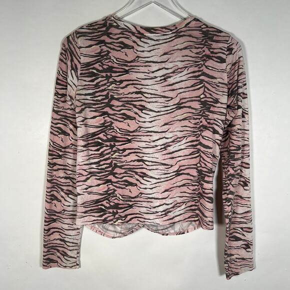 Allsaints Women's Tygers Carme Long Sleeve T-Shirt M Pale Pink Knot Cropped - Picture 3 of 6